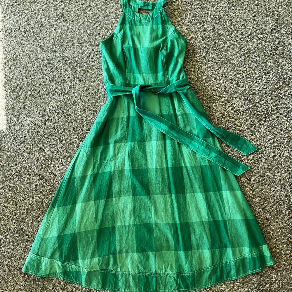 Anthopologie Maeve 'Greta Gingham' midi dress - medium - dyed Kelly green